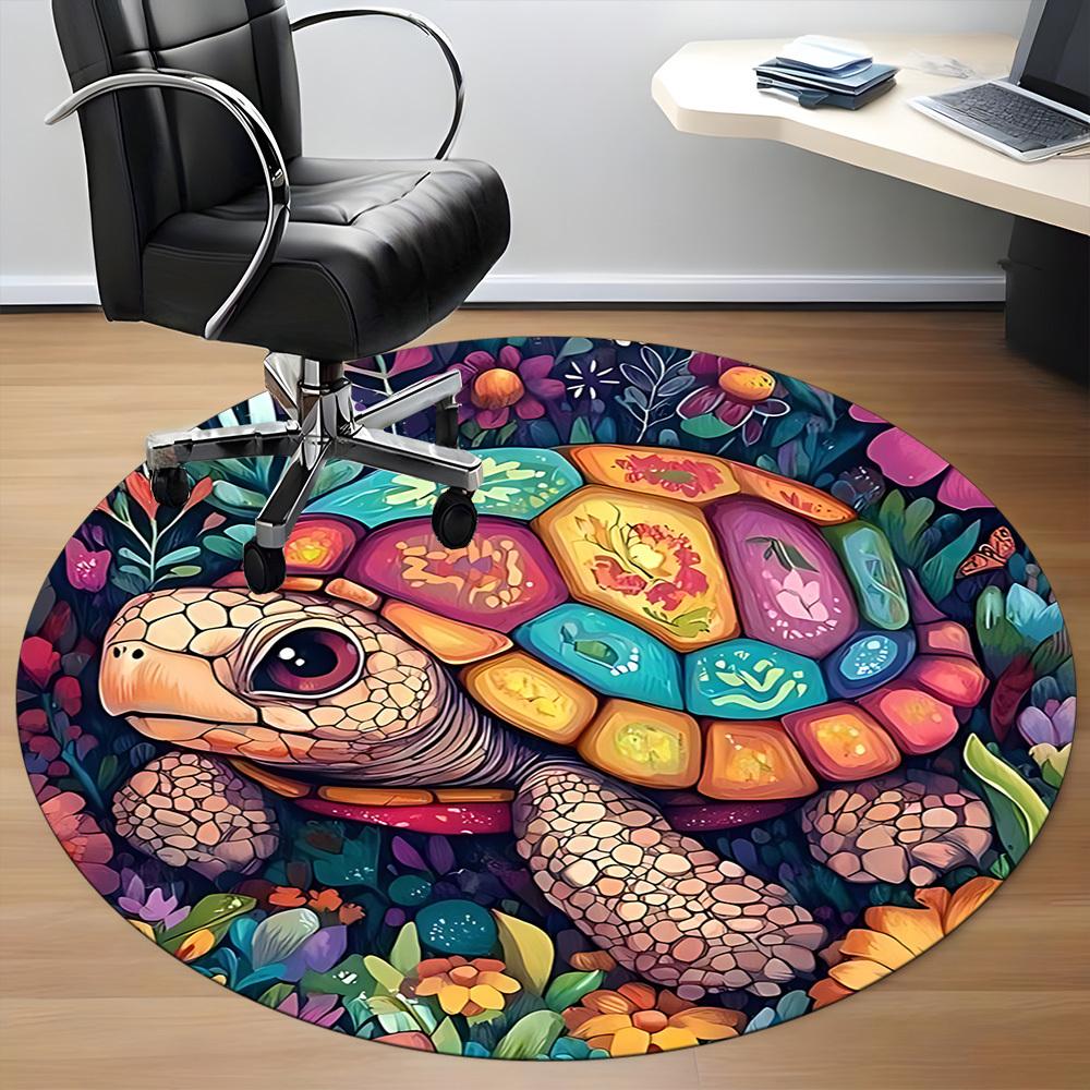 1pc Turtle Garden Office Round Area Rug, Indoor Mat Suitable ForOffice, Under Office Chairs Bedroom Living Room Home Decor, Room Deco  D078