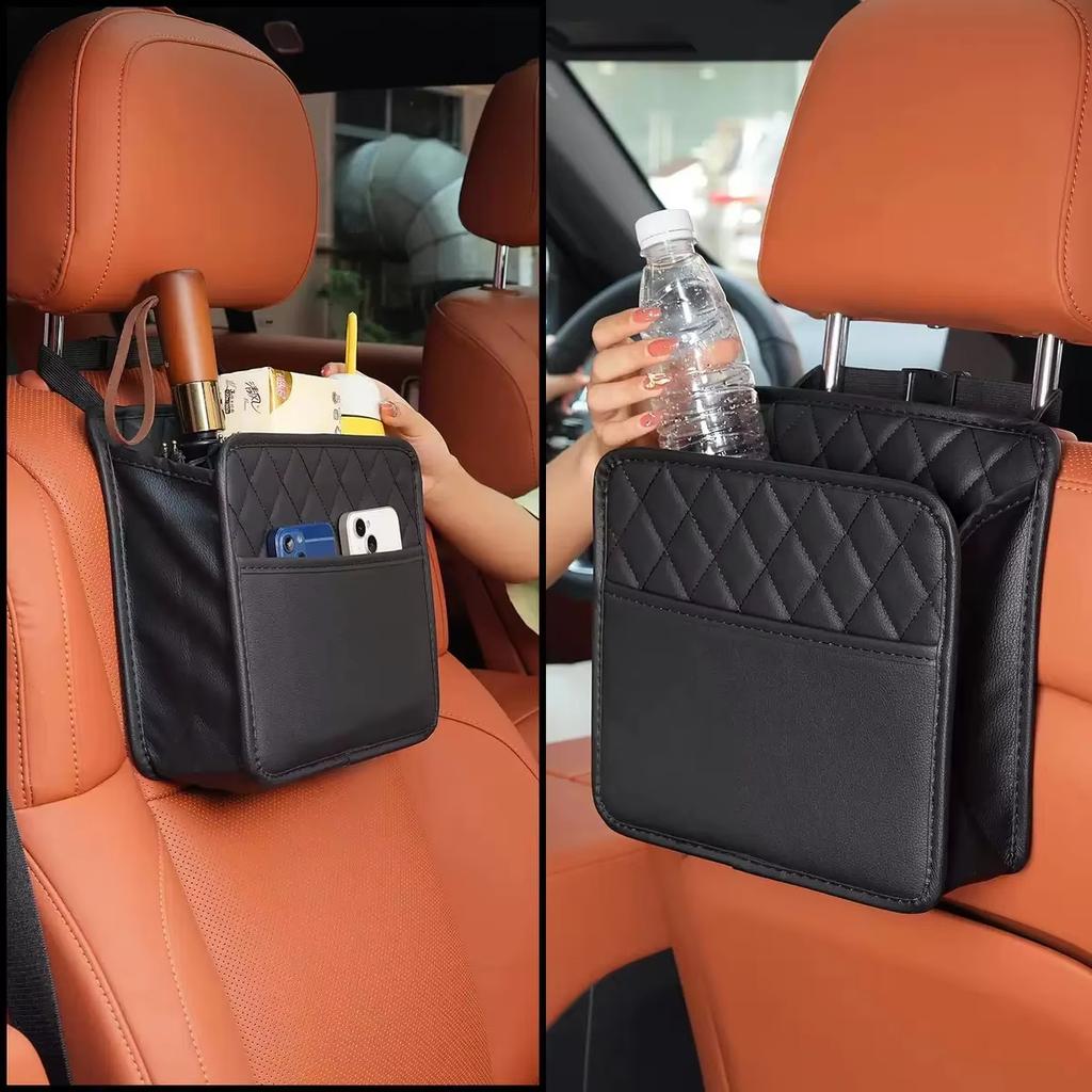 Multi-Functional Car Seat Back Storage Bag Leather Garbage Bag Storage Bag Can Storage For Most Models
