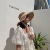 Hat Women's Straw Hat Trendy Versatile Summer Thin Breathable Lace Hollow Small Fresh Windbreak Rope