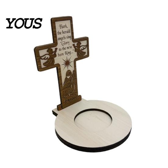 Christmas Atmosphere Supplies Wooden Candle Holder, Praying Angel Tabletop Tealight Stand, Religious Stable Base Decorative Candlestick for