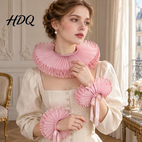 Adjustable Neck And Wrist Ruffle Set Vintage Ruffled Collar Set Victorian Lace Fake with Matching Gothic Lolita Cosplay Outfit Props Cuffs