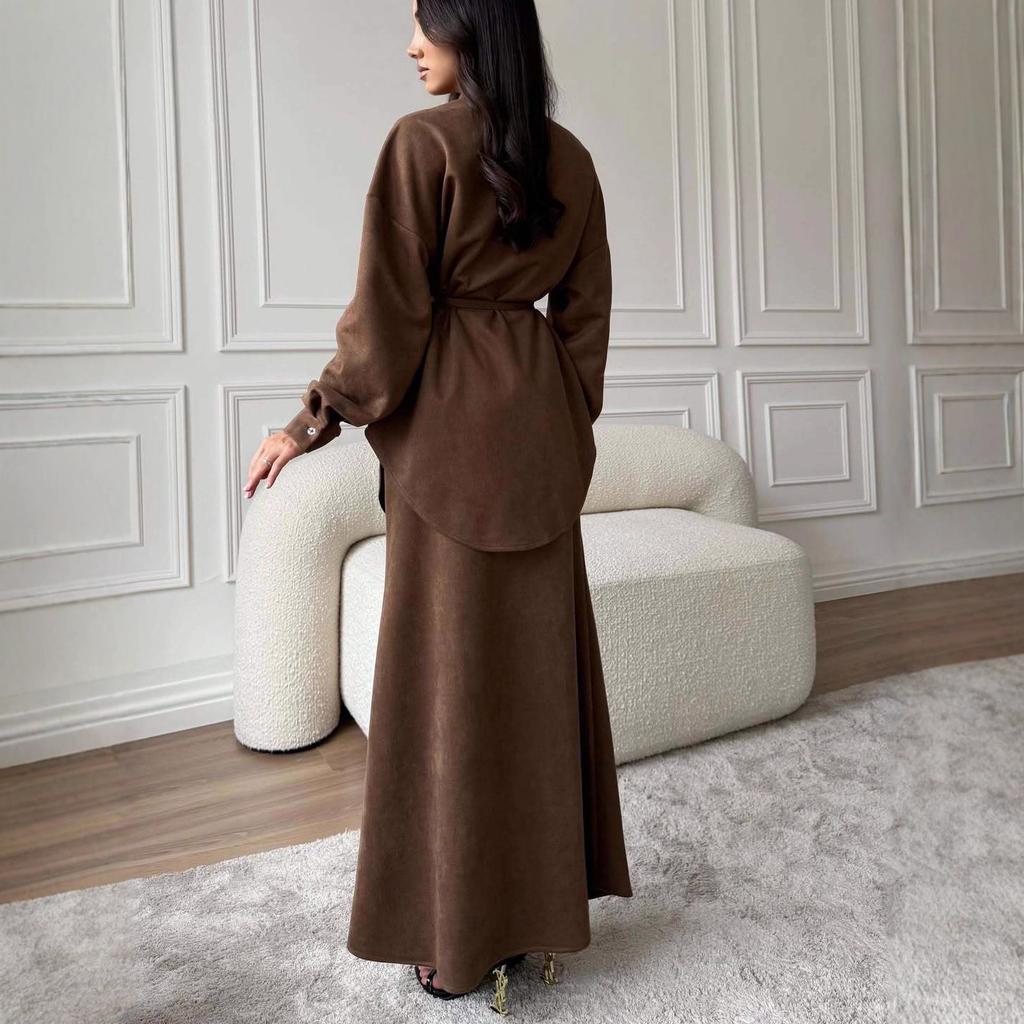 2025 Cross-border European and American Autumn New Button-loose Cardigan Shirt Top Slim-fit Hip Skirt Women's Clothing