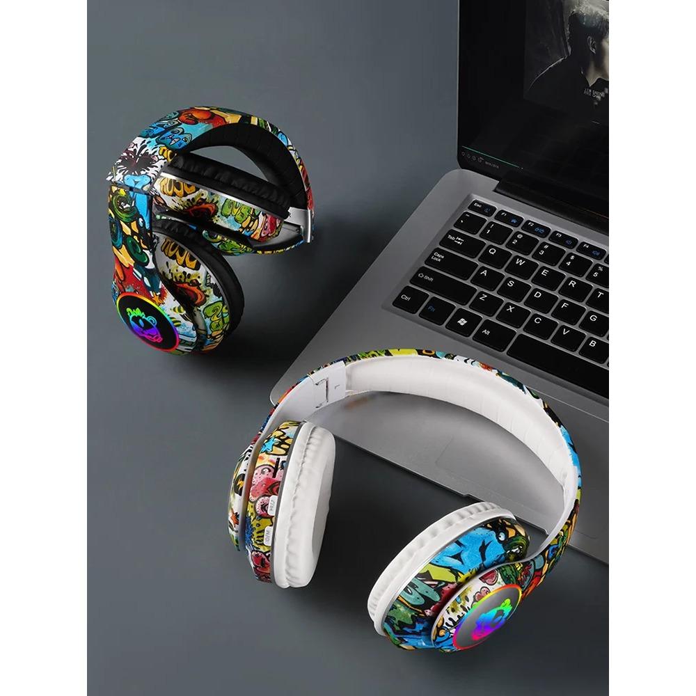 Wireless Headset Flash Light Kids Ear Headphones with Mic Bluetooth Headsets Stereo Music Game Headphone Girls Boys Gift