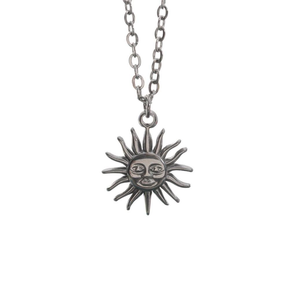 Bohemia Retro Abstract Sunflower Stainless Steel Pendant Necklace for Women Human Face Collar Chain Jewelry Accessories Gifts