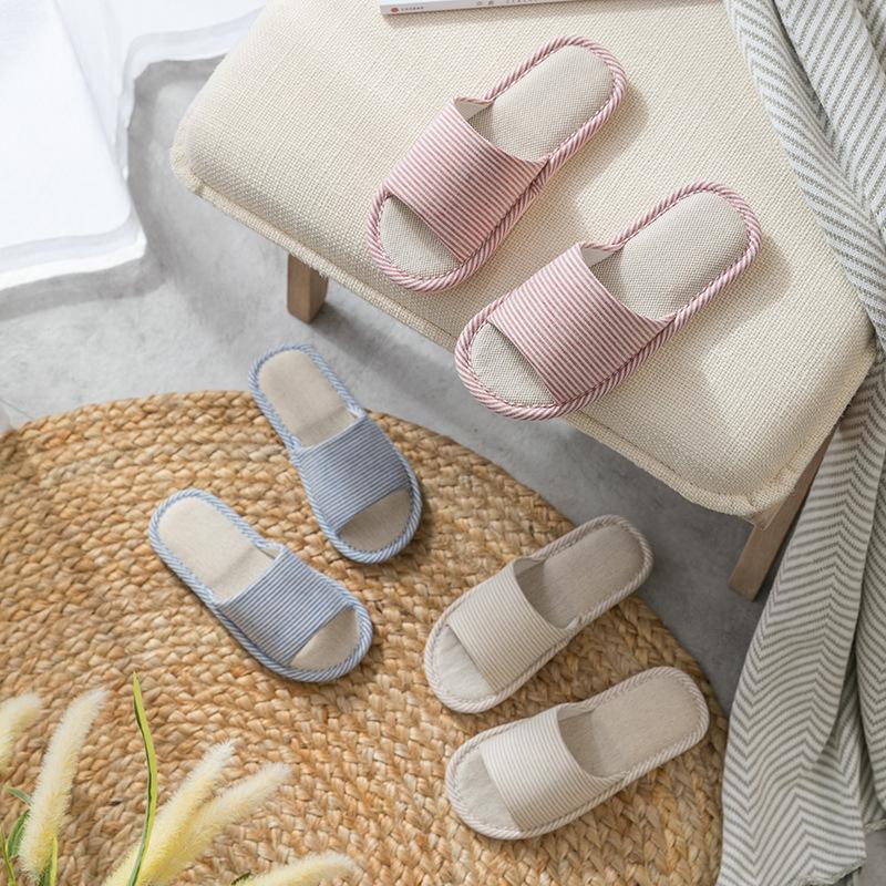 Linen slippers four seasons indoor household cotton and linen stepping on shit feeling home non-slip summer couple