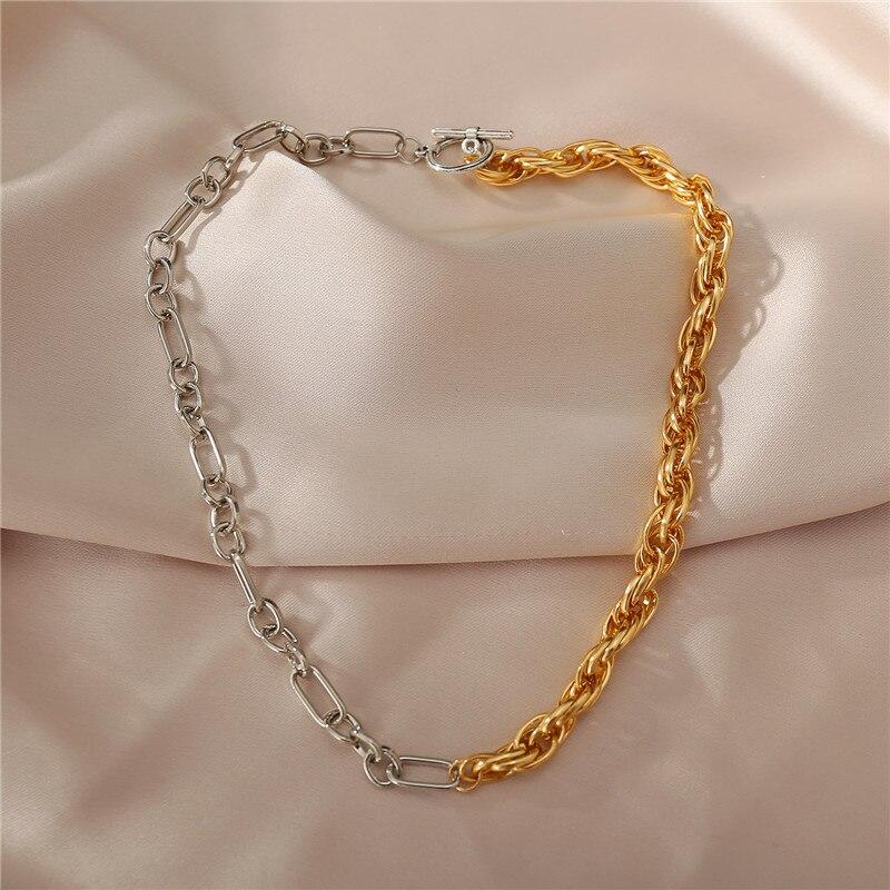 17KM Hiphop asymetrický řetízkový náramek pro ženy Punk Gold Stříbrná barva Náramky s přívěskem na řetízek Náramky Retro šperky