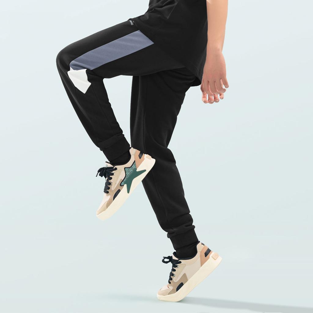 Li-Ning Color Block Cuffed Loose Fit Casual Elastic Knit Sports Pants Men Pants Black Blue AKLTB49-1