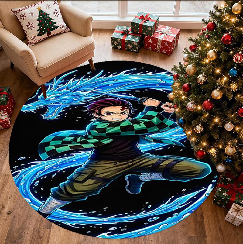 Demon Slayer Pattern Round Rug, Indoor/Outdoor Mat, for Picnic, Gameroom, Bedroom, Office, Living Room, Home Decor Carpet, Birthday Gift