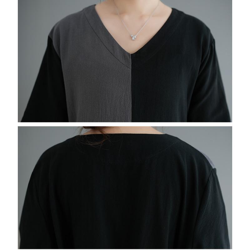 Dimanaf 2025 New Summer Women Plus Size Loose Vintage Dress Basic V-Neck Casual Long Dress Linen Maxi