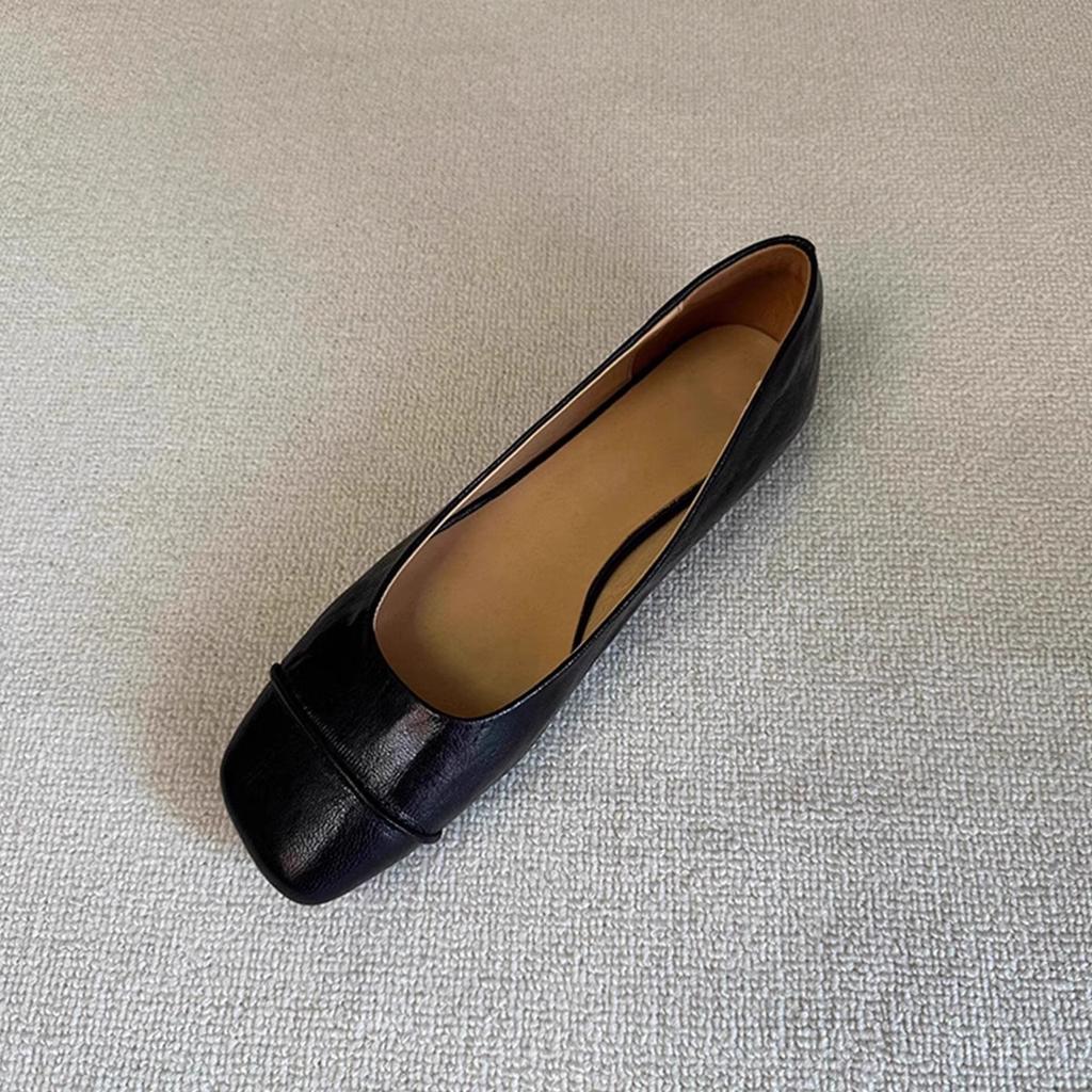Simple Square Head Shallow Mouth Flat Bottom Leather Shoes Women's Business Leisure Elegant Commuter Shoes Fashion Leather Shoes Women's Four Seasons 