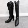 New Women Boots Zipper Thick High Heels Simple Thick High Heels Autumn Winter Sexy Elegant Knee High Women's Boots