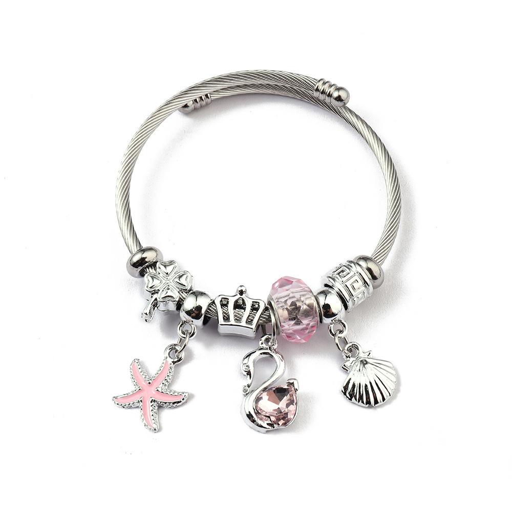 Simple Fashion Stainless Steel Bracelet With Crystal Bead Pendant Unisex Jewelry
