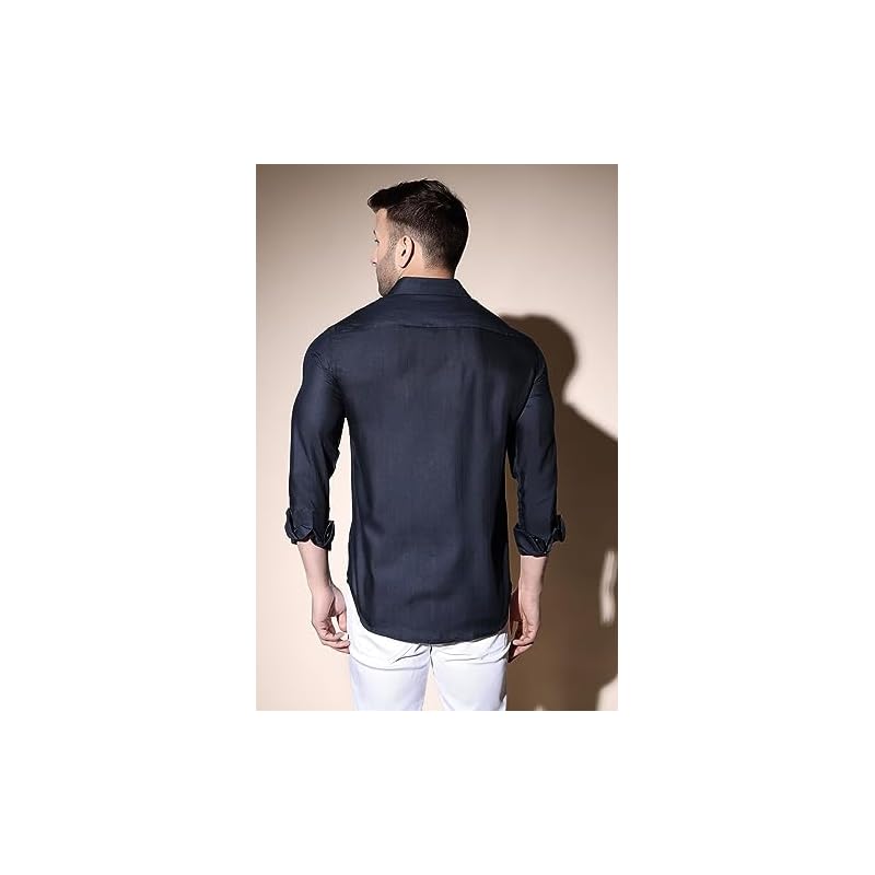 DHRUVI TRENDZ Mens Cotton Blend Men' Casual Shirt Regular Fit Western (DTMS6022_Black_S)