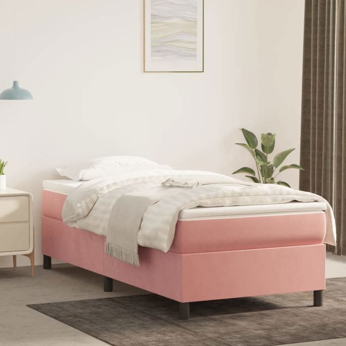 Cadre de lit avec matelas - Maison Exclusive - 90x190 cm - Velours rose - Ressorts ensachés