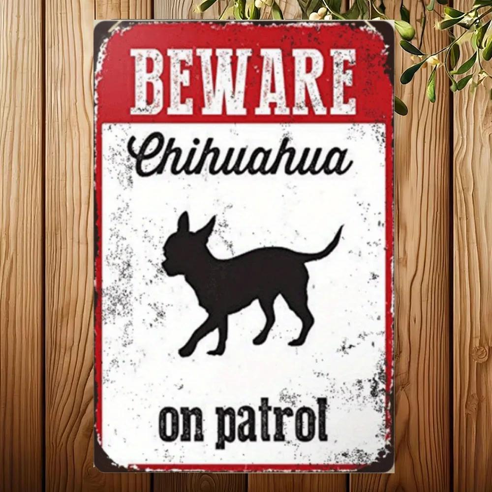 1PC Rustic Wooden Chihuahua On Patrol Sign, Dog Alert Hanging Plaque For Home And Garden Decor