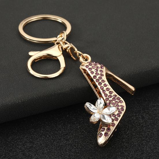 Keychain Pendant Sparkling Rhinestones High Heels Charm Key Chain with Lobster Clasp Electroplated Key Holder Bag Accessory