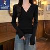 Women's V-Neck Button-Up Slim Knit Sweater