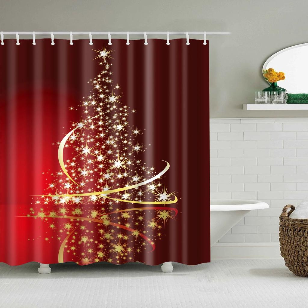 Waterproof Merry Christmas Bathroom Shower Curtains Snowman Santa Bell Elk Pattern Bath Curtain for Bathroom Home Decor