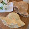 Summer Colorful Woven Straw Hat For Seaside Vacation Breathable Hollow Out Large Brim Uv Resistant Sun Hat