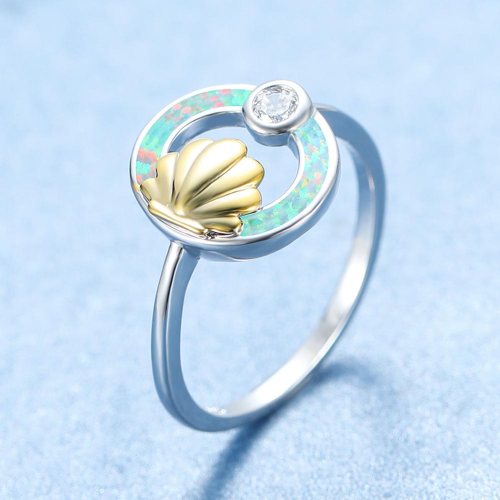 

Diamond Studded Gold Shell White Circle Womens Versatile Ring No. 10