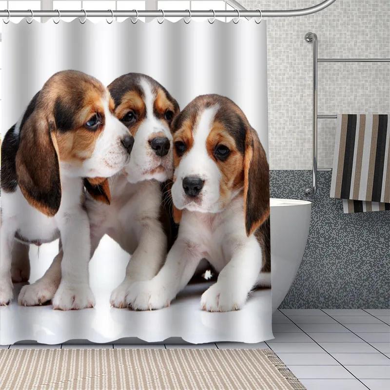 Beagle Dog Bathroom Curtains Waterproof Polyester Cute Pet Animal Shower Curtain Home Decoration Bathtub Curtains With 12 Hooks