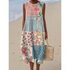 European and American New Summer Flower Ocean Printing European Size Round Neck Sleeveless Long Dress Creative Loose Dress