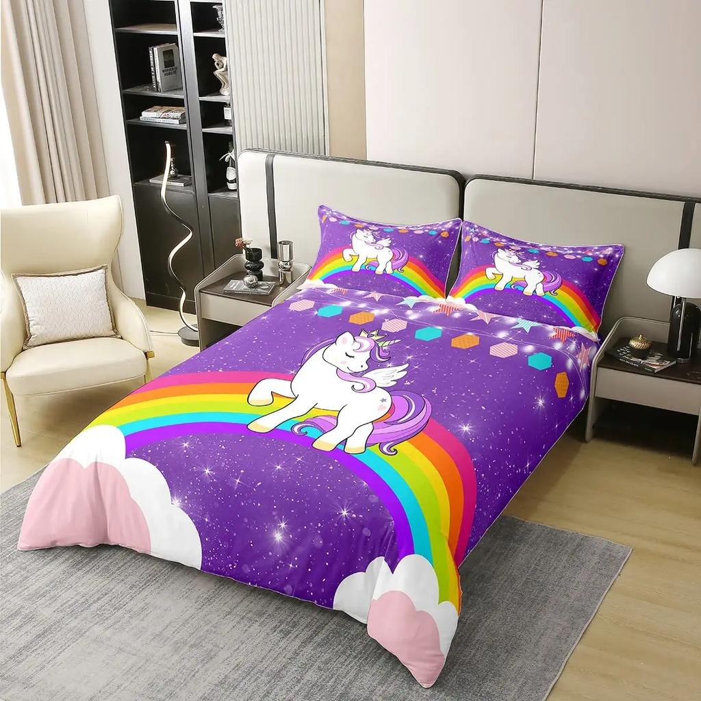 Rainbow Duvet Cover Set, Colorful Abstract Geometric Pattern with Shapes Rainbow, Decorative Bedding Set