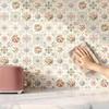 Kitchen Bathroom Wall Stickers 3Pcs 2D Retro Floral Tile Stickers, Self-Adhesive Waterproof Oil Proof Water Resistant Covers Decals, Peel &
