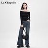 La Chapelle Women's Off-Shoulder Lapel Long-Sleeve Slim-Fit Top
