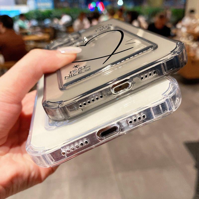 Card Bag Holder Clear Case For iPhone 16 15 14 13 12 11 Pro Max With Love Heart Pattern Cover For iPhone XS Max XR 7 8 Plus Case