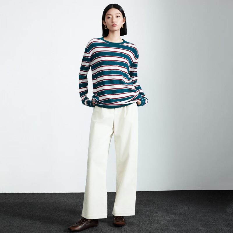 

Sancai Women s Striped Wool Round Neck Knit Sweater L