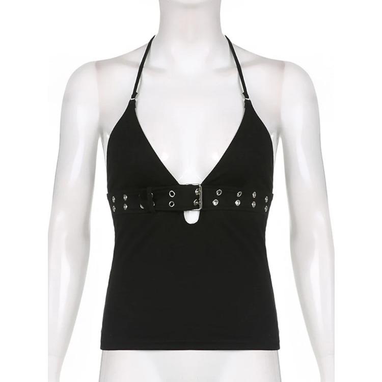 Y2k Bandage Crop Top Black Backless  Top Lace Up Cute Party Beach Summer Sweats Women Retro Basic Mini Vest Punk