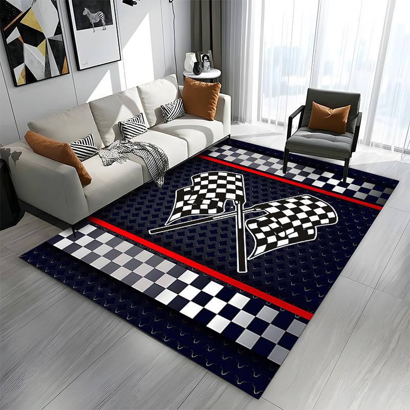 Checkered Flags Racing Theme Design Patterned carpet a non slip rug suitable for all seasons and any setting, gift