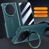 Luxury Leather With Front Screen Tempered Glass Protector Case For VIVO X Fold 6 Spring Hinged Camera Holder Cover