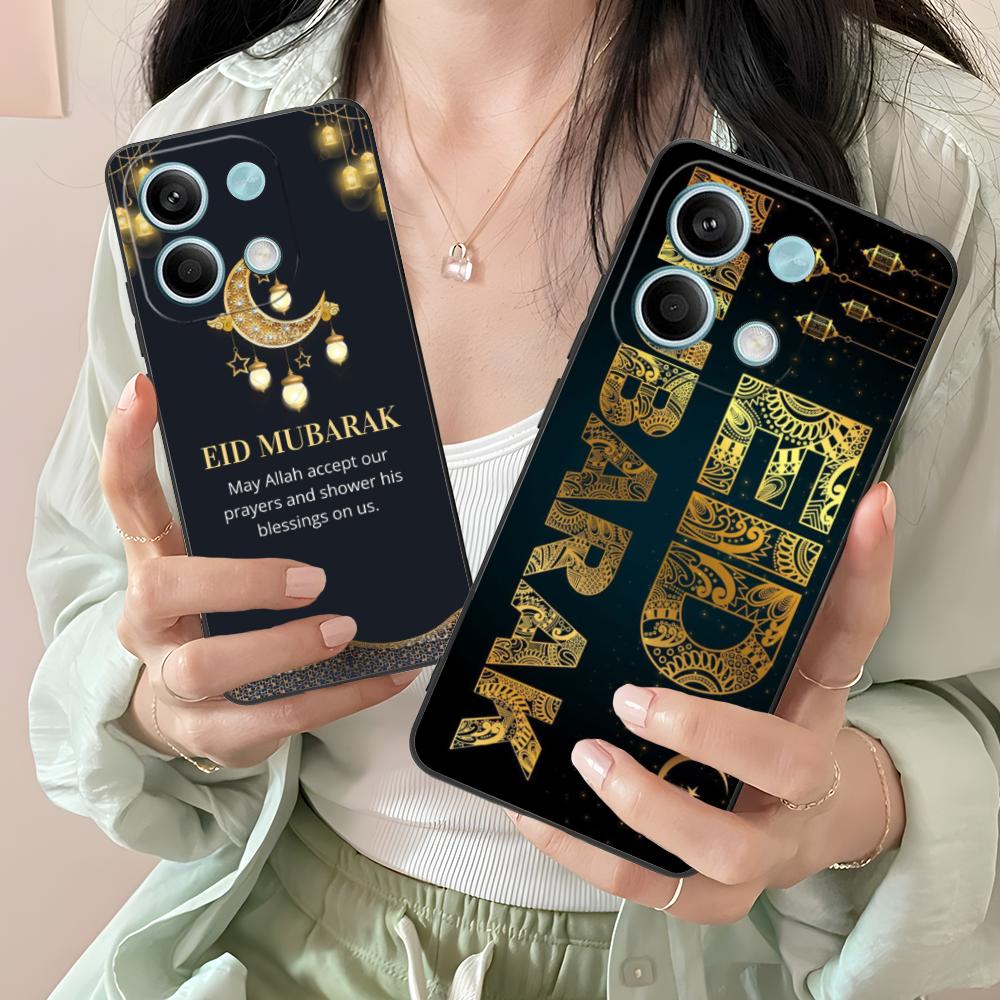 Eid Mubarak Mobilskal för Xiaomi Redmi Note 14 13 12 11 S Pro Plus 4G 5G Färgstarkt Tryckt Fodral Fodral Lyxigt Vackert