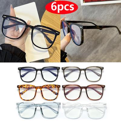 6pcs Square Myopia Glasses Frame Women Men Oversized Brand Eyeglasses Anti Blue Light Glasses