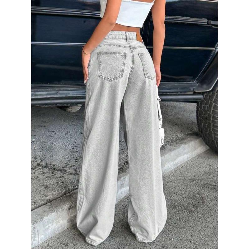 American Retro Low-rise Non-elastic Washed Straight Jeans Women's Wide-leg Denim Pants