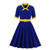 Women's V-neck Slim-fitting Short-sleeved Retro Dress With Big Swing Skirt