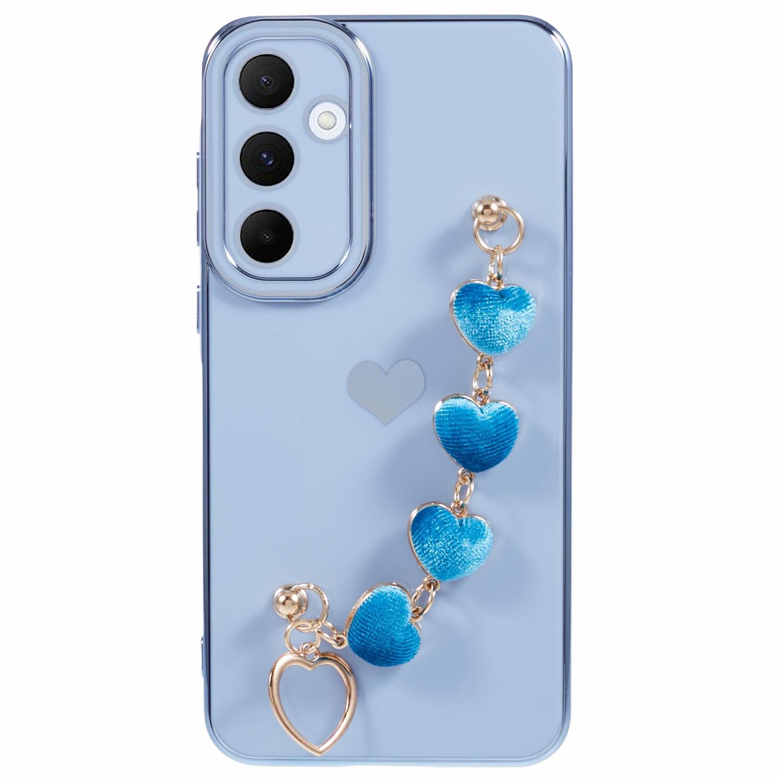 

For Samsung Galaxy A34 5G Slim Case Electroplating Soft TPU Phone Cover with Strap Blue