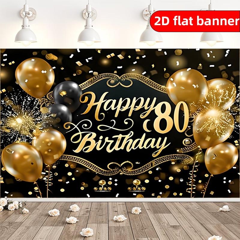 Party background 2D flat banner, 1 piece of 80th anniversary happy theme, hot stamping text, balloon fireworks pattern