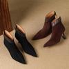 Krazing Pot Sheep Suede Autumn Winter Shoes Stiletto Thin High Heels Big Size 40 Modern Boots Pointed Toe Keep Warm Zip Ankle Boots