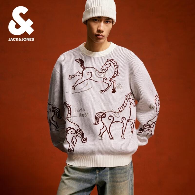 Мужской свободный джемпер Jack & Jones с круглым вырезом и жаккардовым узором «Год Лошади» L
