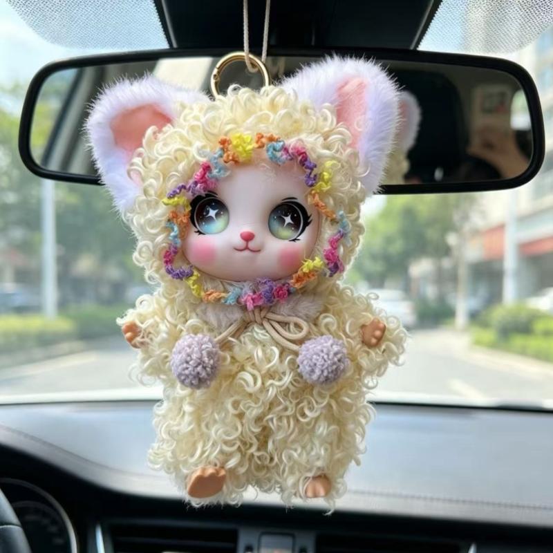 Soft Curly Fur Plush Hanging Ornament Cute Vinyl Face Big Eyes Pendant for Car Bag Key Decor Birthday Gift