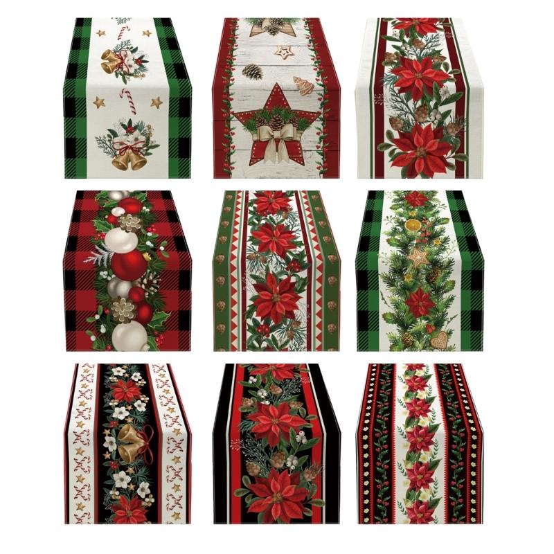 180x33cm Table Runner Christmas Table Cover Tablecloth Snowflakes Flowers Trees