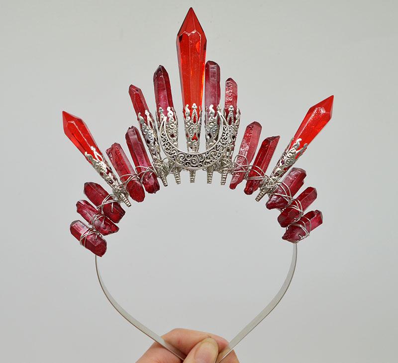 Retro Silver Moon Crystal Glass Crown Headband