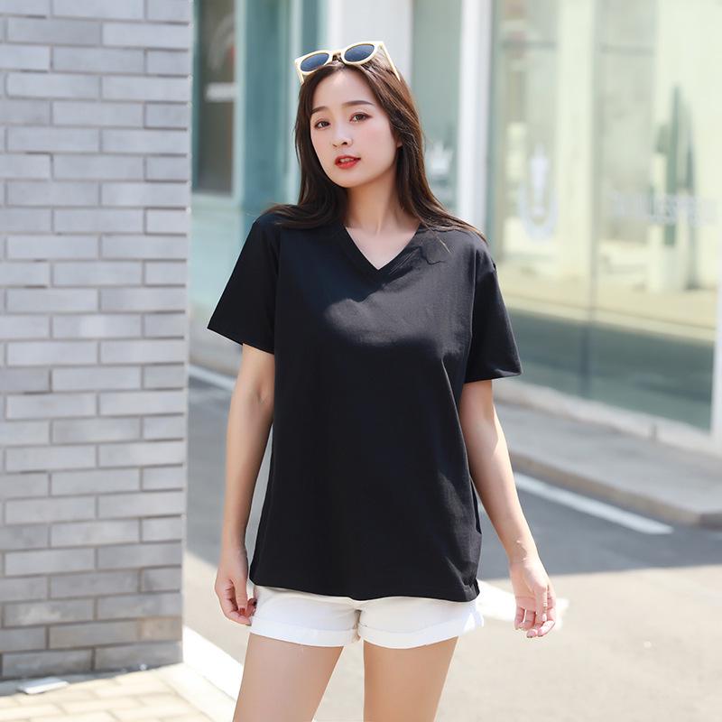 

Новый женский свободный топ с V-образным вырезом без бюстгальтера - корейская повседневная футболка M чёрный