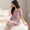 Pajamas women's 1011 new summer pure cotton thin short-sleeved cropped pants high-end cotton loungewear large-size set