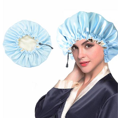 Doppellagige Nachtkappe, verbessert und verstellbar, für Frauen, geölte Duschhaube, weiche Seide, doppelt verwendbar, Badekappe, Chemotherapie-Kappe, Nachtkappe