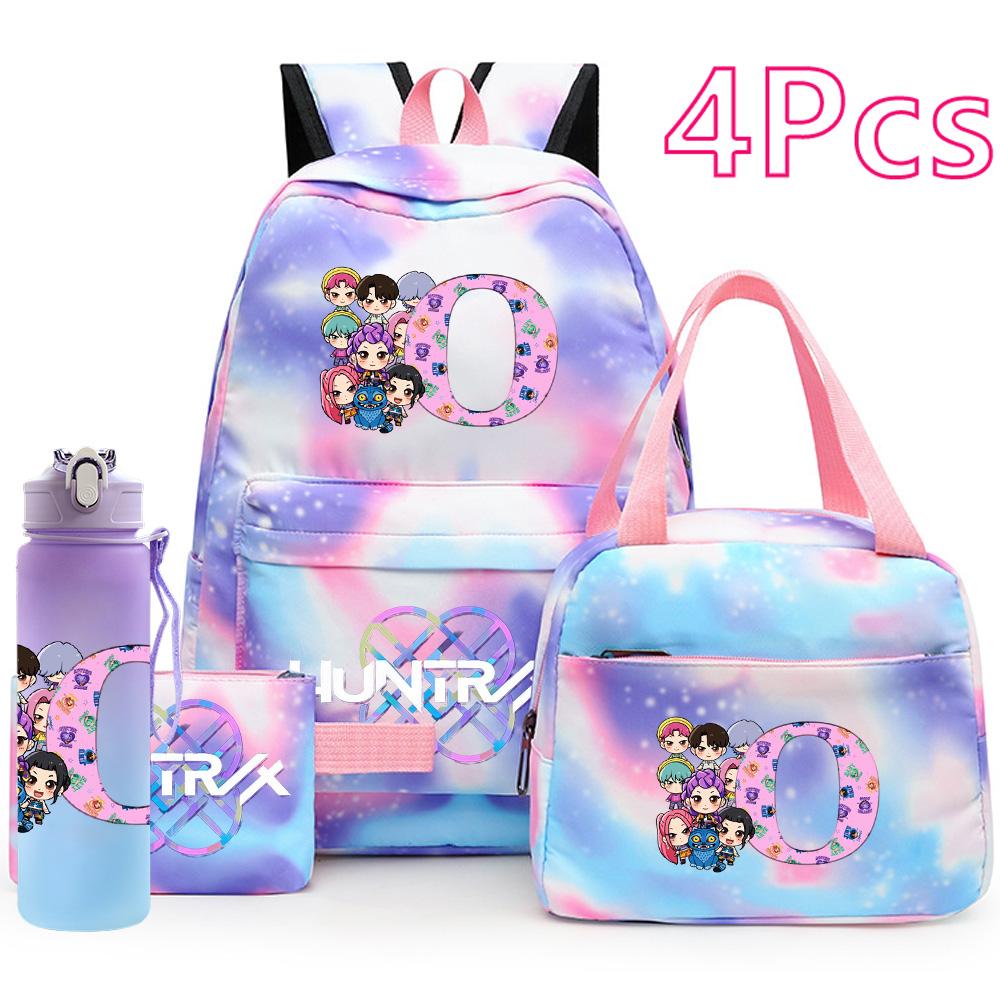 4Pcs/set K-Pop Printed Backpack Handbag Pencil Case 750Ml Water Bottler for Teenager Boy Girl Schoolbag Large Capacity Waterproof Bookbag Kid Gift