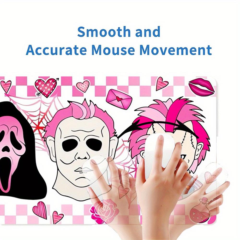 Large Multi-Size Non-Slip Rubber Base Halloween,Pink,Horror Characters Mouse Pad,Stitched Edges Keyboard Desk Mat for School,Office